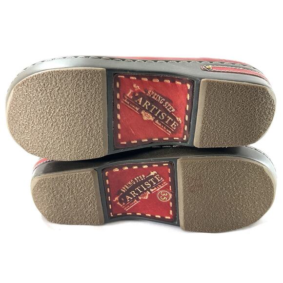 L’Artiste by Spring Step Burbank Red Leather Clogs EU 35 US 5 Floral - Picture 9 of 9